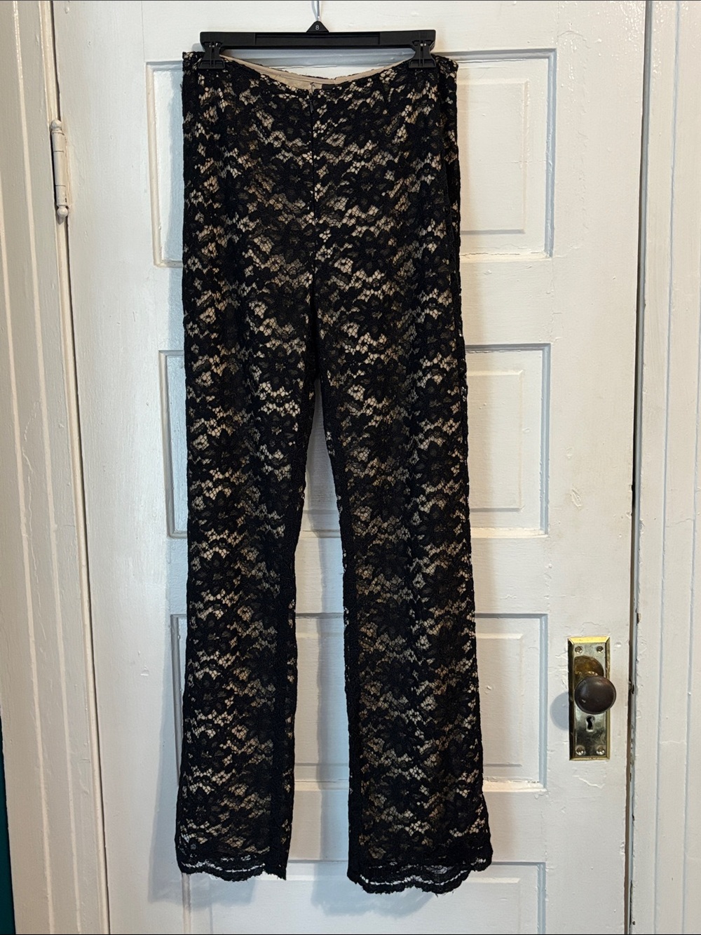 INC International Concepts Black Lace Wide-Leg Pants with Nude Lining